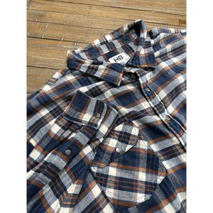 HB 4XLT Plaid Flannel Snap Button Shirt Blue Brown Long Sleeve Big Tall